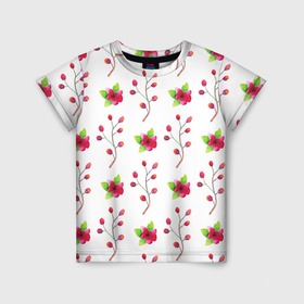 Детская футболка 3D с принтом Red flowers в Курске, 100% гипоаллергенный полиэфир | прямой крой, круглый вырез горловины, длина до линии бедер, чуть спущенное плечо, ткань немного тянется | Тематика изображения на принте: 