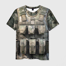 Мужская футболка 3D с принтом Бронежилет камуфляж в Екатеринбурге, 100% полиэфир | прямой крой, круглый вырез горловины, длина до линии бедер | 