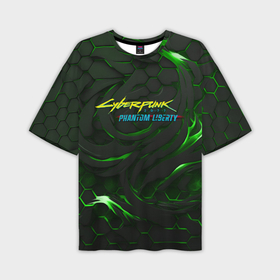 Мужская футболка oversize 3D с принтом Cyberpunk 2077 phantom liberty green в Курске,  |  | Тематика изображения на принте: 