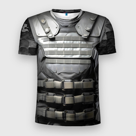 Мужская футболка 3D Slim с принтом Бронежилет черный камуфляж в Санкт-Петербурге, 100% полиэстер с улучшенными характеристиками | приталенный силуэт, круглая горловина, широкие плечи, сужается к линии бедра | 