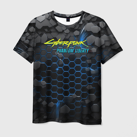 Мужская футболка 3D с принтом cyberpunk 2077 phantom liberty blue в Санкт-Петербурге, 100% полиэфир | прямой крой, круглый вырез горловины, длина до линии бедер | 