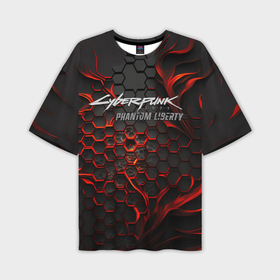 Мужская футболка oversize 3D с принтом Cyberpunk 2077 Phantom liberty red fire ,  |  | 