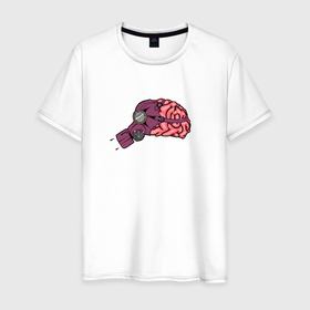 Мужская футболка хлопок с принтом Мозг в противогазе в Новосибирске, 100% хлопок | прямой крой, круглый вырез горловины, длина до линии бедер, слегка спущенное плечо. | 