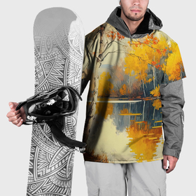 Накидка на куртку 3D с принтом Осенние березки у озера в Кировске, 100% полиэстер |  | 