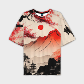 Мужская футболка oversize 3D с принтом Японский традиционный пейзаж в Кировске,  |  | 