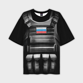 Мужская футболка oversize 3D с принтом Бронежилет черный Россия ,  |  | Тематика изображения на принте: 