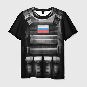Мужская футболка 3D с принтом Бронежилет черный Россия в Тюмени, 100% полиэфир | прямой крой, круглый вырез горловины, длина до линии бедер | 