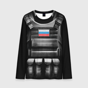 Мужской лонгслив 3D с принтом Бронежилет черный Россия в Санкт-Петербурге, 100% полиэстер | длинные рукава, круглый вырез горловины, полуприлегающий силуэт | 