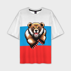 Мужская футболка oversize 3D с принтом Российский флаг и медведь ,  |  | 