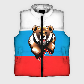 Мужской жилет утепленный 3D с принтом Российский флаг и медведь ,  |  | 