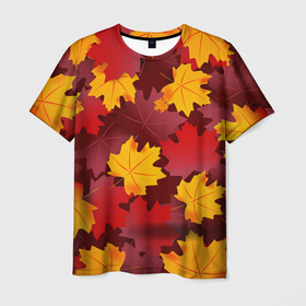 Мужская футболка 3D с принтом Кленовые листья паттерном в Курске, 100% полиэфир | прямой крой, круглый вырез горловины, длина до линии бедер | 