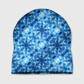 Шапка 3D с принтом Светящиеся голубые цветочки в Тюмени, 100% полиэстер | универсальный размер, печать по всей поверхности изделия | 