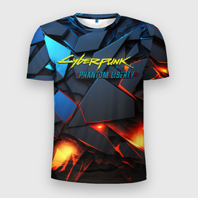 Мужская футболка 3D Slim с принтом Cyberpunk 2077 phantom logo в Кировске, 100% полиэстер с улучшенными характеристиками | приталенный силуэт, круглая горловина, широкие плечи, сужается к линии бедра | 