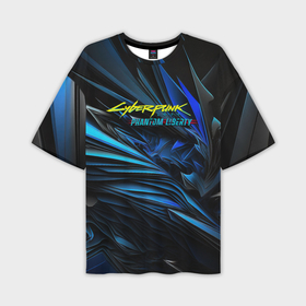 Мужская футболка oversize 3D с принтом Cyberpunk  2077 phantom liberty blue logo ,  |  | 