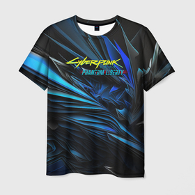 Мужская футболка 3D с принтом Cyberpunk  2077 phantom liberty blue logo в Екатеринбурге, 100% полиэфир | прямой крой, круглый вырез горловины, длина до линии бедер | Тематика изображения на принте: 