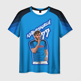 Мужская футболка 3D с принтом Хвича Кварацхелия ФК Наполи 77 в Санкт-Петербурге, 100% полиэфир | прямой крой, круглый вырез горловины, длина до линии бедер | 