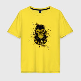 Мужская футболка хлопок Oversize с принтом Крутая горилла с наушниками в Санкт-Петербурге, 100% хлопок | свободный крой, круглый ворот, “спинка” длиннее передней части | Тематика изображения на принте: 