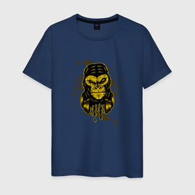 Мужская футболка хлопок с принтом Крутая горилла с наушниками в Тюмени, 100% хлопок | прямой крой, круглый вырез горловины, длина до линии бедер, слегка спущенное плечо. | 