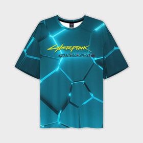 Мужская футболка oversize 3D с принтом Cyberpunk  2077 phantom liberty   blue logo в Курске,  |  | Тематика изображения на принте: 
