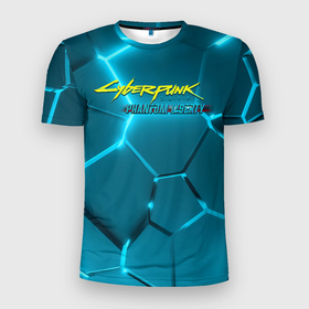 Мужская футболка 3D Slim с принтом Cyberpunk  2077 phantom liberty   blue logo в Белгороде, 100% полиэстер с улучшенными характеристиками | приталенный силуэт, круглая горловина, широкие плечи, сужается к линии бедра | 