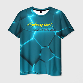 Мужская футболка 3D с принтом Cyberpunk  2077 phantom liberty   blue logo в Белгороде, 100% полиэфир | прямой крой, круглый вырез горловины, длина до линии бедер | 
