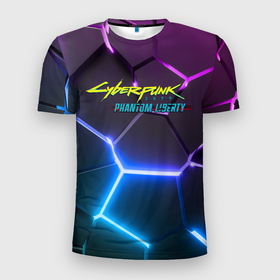 Мужская футболка 3D Slim с принтом Cyberpunk  2077 phantom liberty neon в Белгороде, 100% полиэстер с улучшенными характеристиками | приталенный силуэт, круглая горловина, широкие плечи, сужается к линии бедра | 