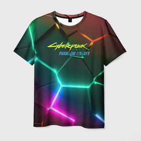 Мужская футболка 3D с принтом Cyberpunk  2077 phantom liberty logo neon в Курске, 100% полиэфир | прямой крой, круглый вырез горловины, длина до линии бедер | 