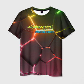 Мужская футболка 3D с принтом Cyberpunk  2077 phantom liberty  logo neon в Санкт-Петербурге, 100% полиэфир | прямой крой, круглый вырез горловины, длина до линии бедер | 