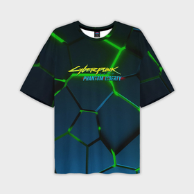 Мужская футболка oversize 3D с принтом Cyberpunk  2077 phantom liberty green neon ,  |  | 