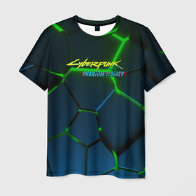 Мужская футболка 3D с принтом Cyberpunk  2077 phantom liberty green neon в Санкт-Петербурге, 100% полиэфир | прямой крой, круглый вырез горловины, длина до линии бедер | Тематика изображения на принте: 