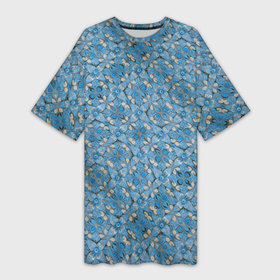 Платье-футболка 3D с принтом Голубые незабудки текстура дерева в Санкт-Петербурге,  |  | 