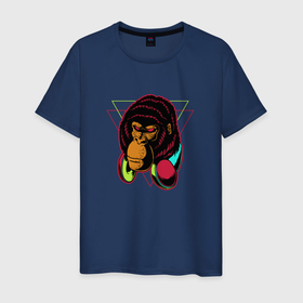 Мужская футболка хлопок с принтом Крутая горилла с наушниками в Санкт-Петербурге, 100% хлопок | прямой крой, круглый вырез горловины, длина до линии бедер, слегка спущенное плечо. | Тематика изображения на принте: 