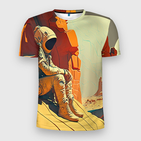 Мужская футболка 3D Slim с принтом Одиночество в далёком космосе в Петрозаводске, 100% полиэстер с улучшенными характеристиками | приталенный силуэт, круглая горловина, широкие плечи, сужается к линии бедра | 