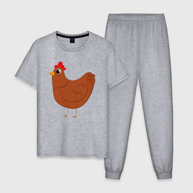 Мужская пижама хлопок с принтом Милая курочка в Тюмени, 100% хлопок | брюки и футболка прямого кроя, без карманов, на брюках мягкая резинка на поясе и по низу штанин
 | 