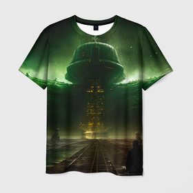 Мужская футболка 3D с принтом Космическая база на горе в Белгороде, 100% полиэфир | прямой крой, круглый вырез горловины, длина до линии бедер | 