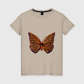 Женская футболка хлопок с принтом Пятнистая рыжая бабочка , 100% хлопок | прямой крой, круглый вырез горловины, длина до линии бедер, слегка спущенное плечо | 