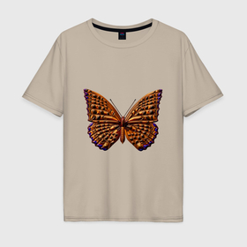 Мужская футболка хлопок Oversize с принтом Пятнистая рыжая бабочка в Тюмени, 100% хлопок | свободный крой, круглый ворот, “спинка” длиннее передней части | Тематика изображения на принте: 