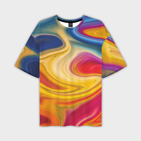 Мужская футболка oversize 3D с принтом Цветная волна в Санкт-Петербурге,  |  | 