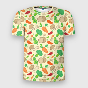 Мужская футболка 3D Slim с принтом Овощной рецепт в Тюмени, 100% полиэстер с улучшенными характеристиками | приталенный силуэт, круглая горловина, широкие плечи, сужается к линии бедра | 