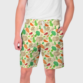 Мужские шорты 3D с принтом Овощной рецепт в Тюмени,  полиэстер 100% | прямой крой, два кармана без застежек по бокам. Мягкая трикотажная резинка на поясе, внутри которой широкие завязки. Длина чуть выше колен | 