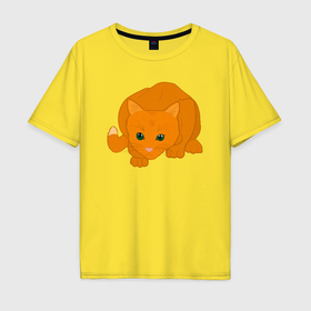 Мужская футболка хлопок Oversize с принтом Оранжевый котик готовится в Санкт-Петербурге, 100% хлопок | свободный крой, круглый ворот, “спинка” длиннее передней части | 