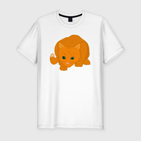 Мужская футболка хлопок Slim с принтом Оранжевый котик готовится в Тюмени, 92% хлопок, 8% лайкра | приталенный силуэт, круглый вырез ворота, длина до линии бедра, короткий рукав | 