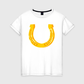 Женская футболка хлопок с принтом Золотая лошадиная подкова в Екатеринбурге, 100% хлопок | прямой крой, круглый вырез горловины, длина до линии бедер, слегка спущенное плечо | 