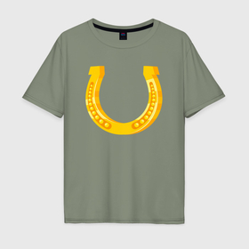 Мужская футболка хлопок Oversize с принтом Золотая лошадиная подкова , 100% хлопок | свободный крой, круглый ворот, “спинка” длиннее передней части | 