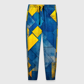 Мужские брюки 3D с принтом Синяя и жёлтая геометрия в Екатеринбурге, 100% полиэстер | манжеты по низу, эластичный пояс регулируется шнурком, по бокам два кармана без застежек, внутренняя часть кармана из мелкой сетки | 