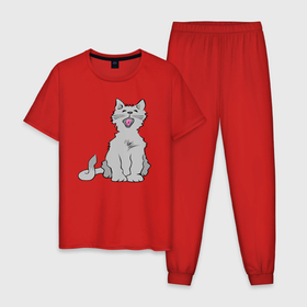 Мужская пижама хлопок с принтом Серый котик зевает в Тюмени, 100% хлопок | брюки и футболка прямого кроя, без карманов, на брюках мягкая резинка на поясе и по низу штанин
 | 