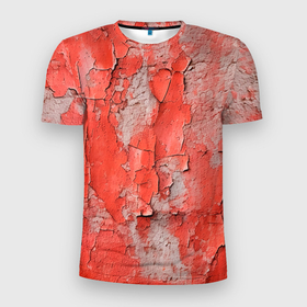 Мужская футболка 3D Slim с принтом Красные и серые трещины в Петрозаводске, 100% полиэстер с улучшенными характеристиками | приталенный силуэт, круглая горловина, широкие плечи, сужается к линии бедра | 