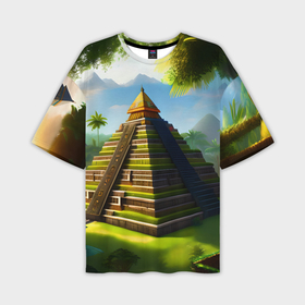 Мужская футболка oversize 3D с принтом Пирамида индейцев майя в Екатеринбурге,  |  | 