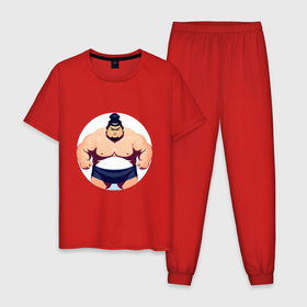 Мужская пижама хлопок с принтом Борец сумо в Петрозаводске, 100% хлопок | брюки и футболка прямого кроя, без карманов, на брюках мягкая резинка на поясе и по низу штанин
 | 