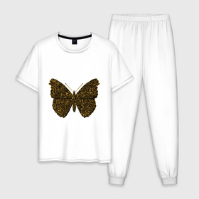 Мужская пижама хлопок с принтом Золотая бабочка в Новосибирске, 100% хлопок | брюки и футболка прямого кроя, без карманов, на брюках мягкая резинка на поясе и по низу штанин
 | 